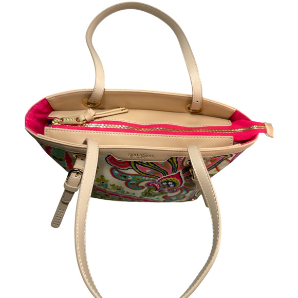 Spartina 449 Daufuskie Island Paisley Linen Tote Bag Purse w/ New Leather Straps - Picture 9 of 9
